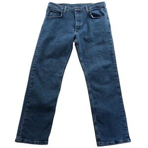 Wrangler Mens Jeans 34x30 Relaxed Fit Blue Denim Straight Leg Classic Casual